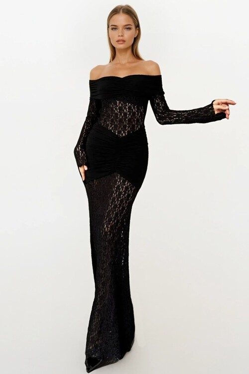 Madonna Yaka Danteli Maxi Boy Elbise