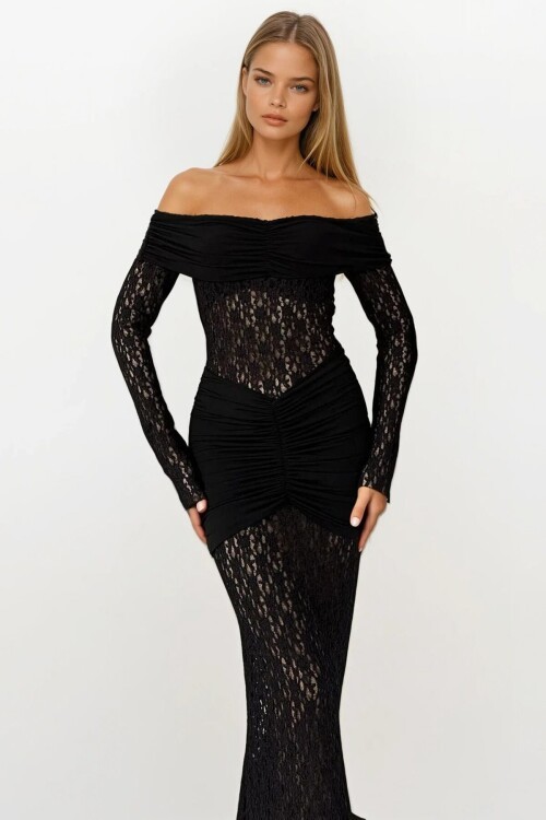 Madonna Yaka Danteli Maxi Boy Elbise