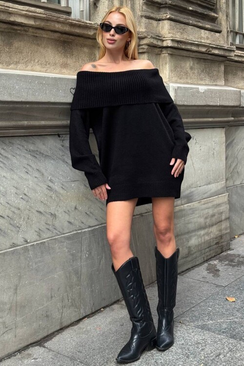 Madonna Yaka Uzun Kollu Triko Elbise