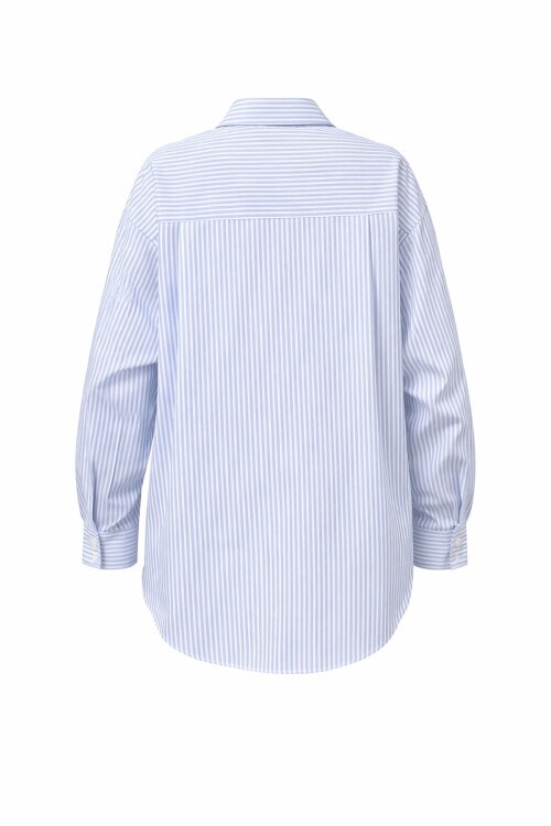 Mavi Oval Kesim Çizgili Oversize Gömlek