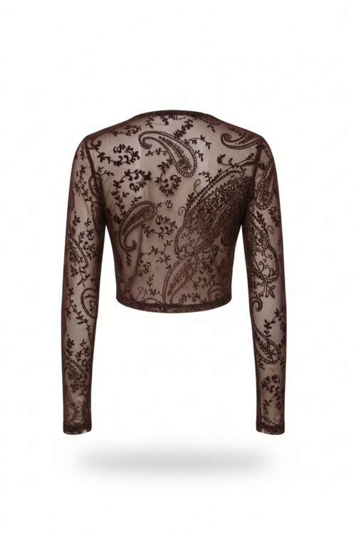 Metal Aksesuarlı İçi Astarlı  V Yaka Crop Likralı Dantel Bluz