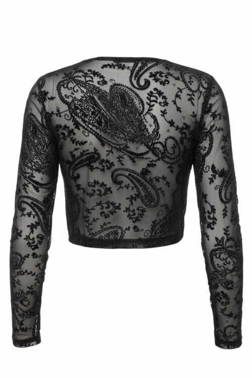 Metal Aksesuarlı İçi Astarlı  V Yaka Crop Likralı Dantel Bluz