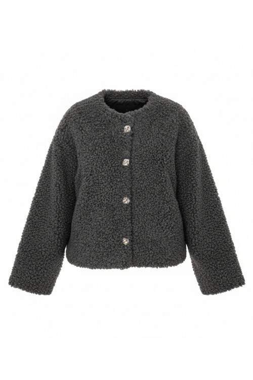 Önü Düğmeli Tüylü Ceket