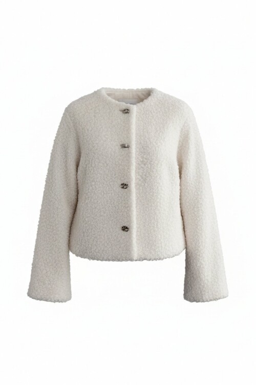 Önü Düğmeli Tüylü Ceket