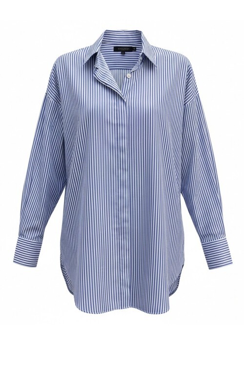 Oval Kesim Çizgili Oversize Gömlek