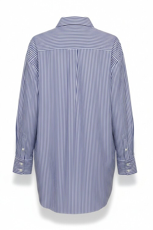 Oval Kesim Çizgili Oversize Gömlek