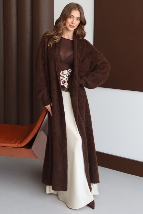 Oversize Cepli Yumuşak Dokulu Salaş Maxi Boy Peluş Uzun Hırka