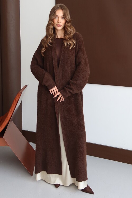 Oversize Cepli Yumuşak Dokulu Salaş Maxi Boy Peluş Uzun Hırka