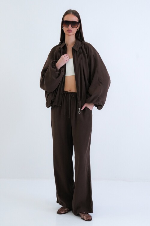 Oversize Hırka Ve Lastikli Pantolon Takım