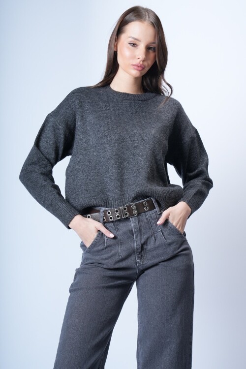 Antrasit Oversize Kısa Kazak