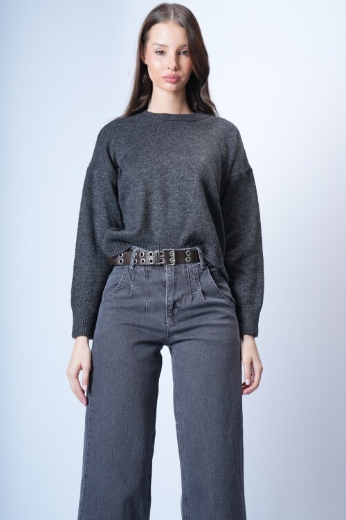 Antrasit Oversize Kısa Kazak