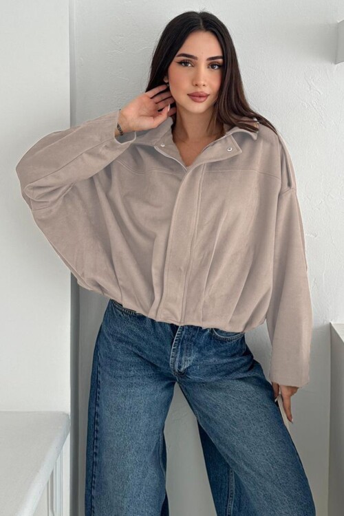 Oversize Süet Fermuarlı Ceket