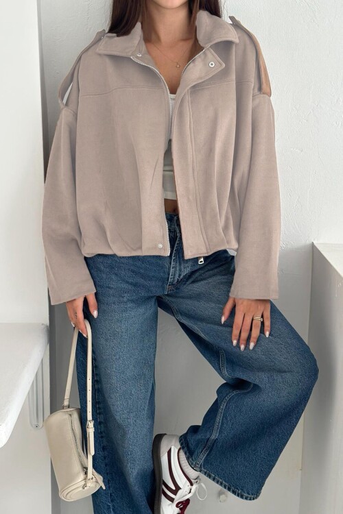 Oversize Süet Fermuarlı Ceket