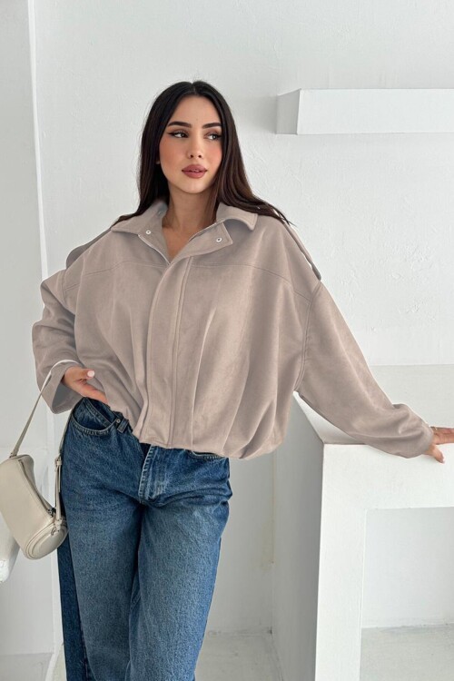 Oversize Süet Fermuarlı Ceket