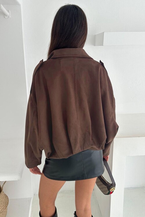 Oversize Süet Fermuarlı Ceket