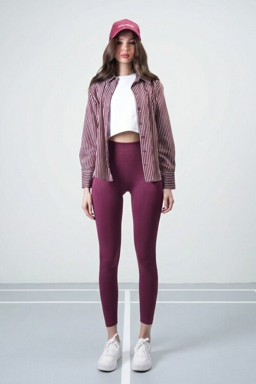 Bordo Ribanalı Toparlayıcı Tayt