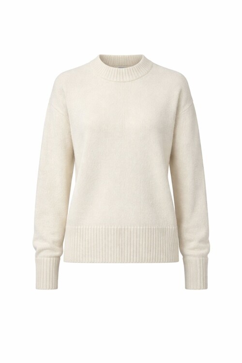 Krem Ribanalı Triko Kazak