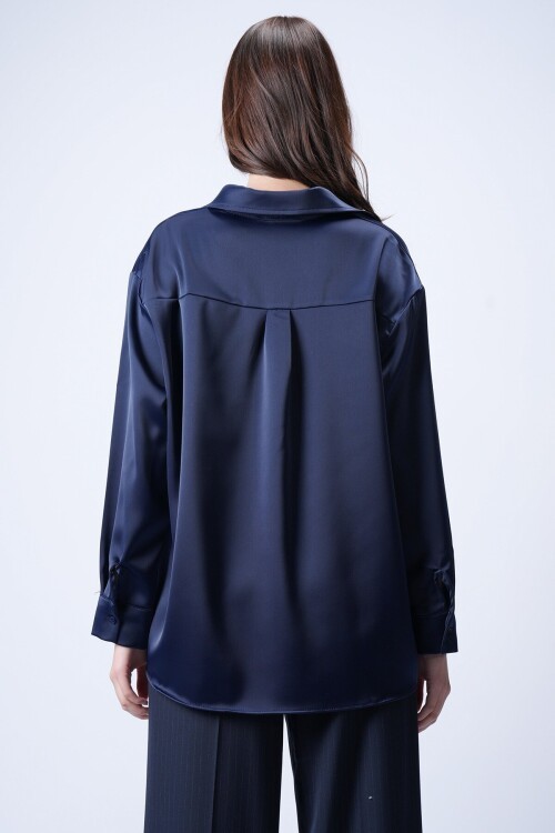 Lacivert Saten Gömlek