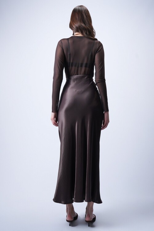 Acı Kahve Saten Maxi Etek