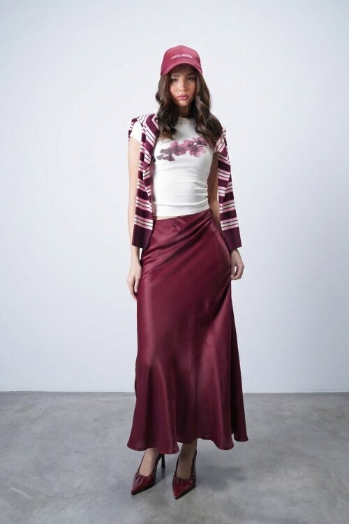 Bordo Saten Maxi Etek