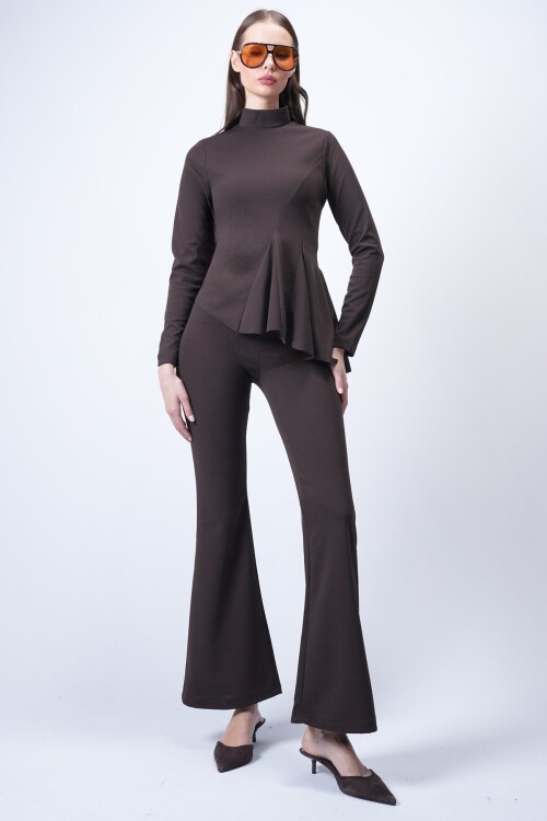 Kahverengi Scuba Crep Volanlı Takım