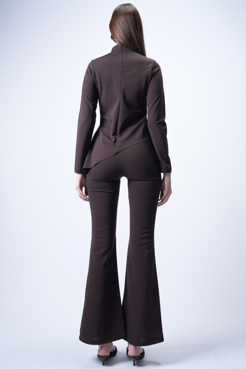 Kahverengi Scuba Crep Volanlı Takım