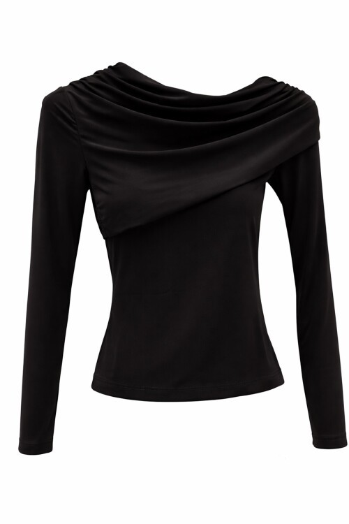 Siyah Asimetrik Likralı Bluz