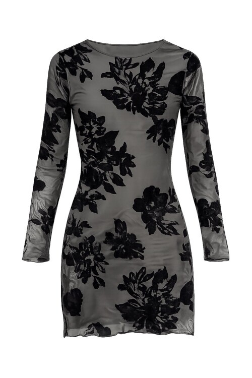 Siyah Dantel İşlemeli Elbise