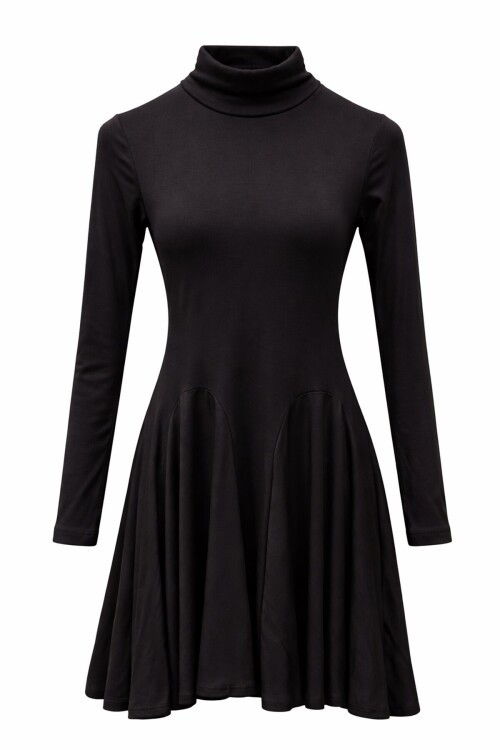 Siyah Dik Yaka Mini Elbise