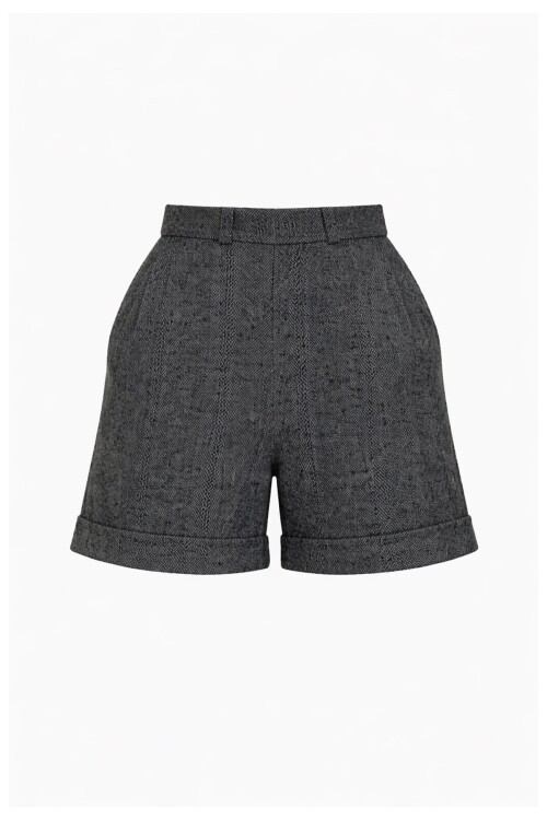 Siyah Duble Paça Çift Cepli Kışlık Kaşe Şort