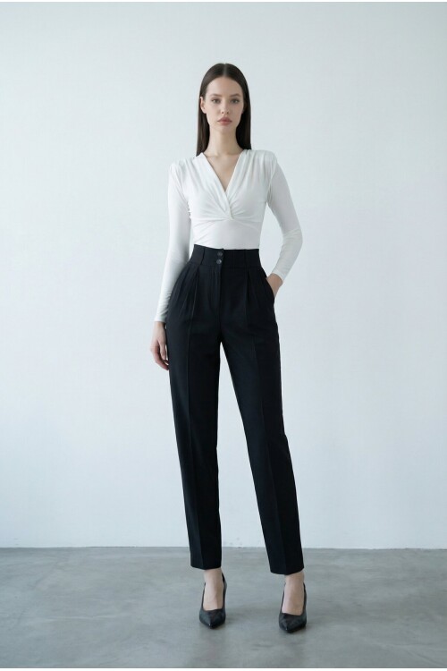 Siyah Yüksek Bel Havuç Pantolon