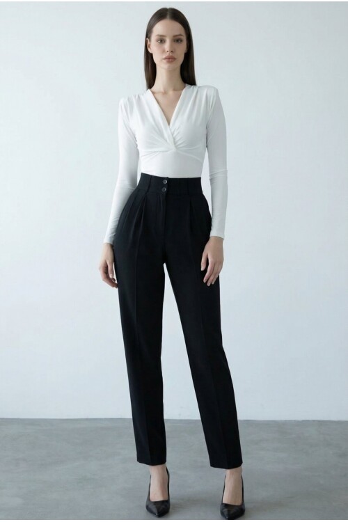 Siyah Yüksek Bel Havuç Pantolon