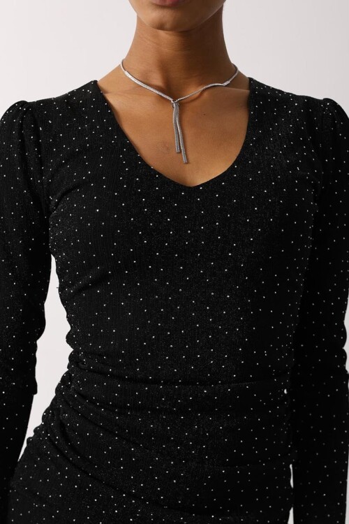 Taşlı Büzgülü Yırtmaç Detaylı Midi Boy Elbise