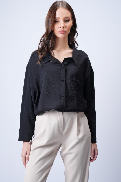 Siyah Tek Cepli Oversize Gömlek