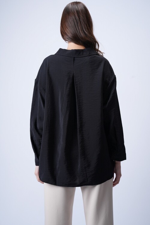 Siyah Tek Cepli Oversize Gömlek