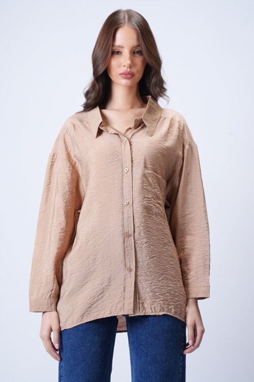 Camel Tek Cepli Oversize Gömlek