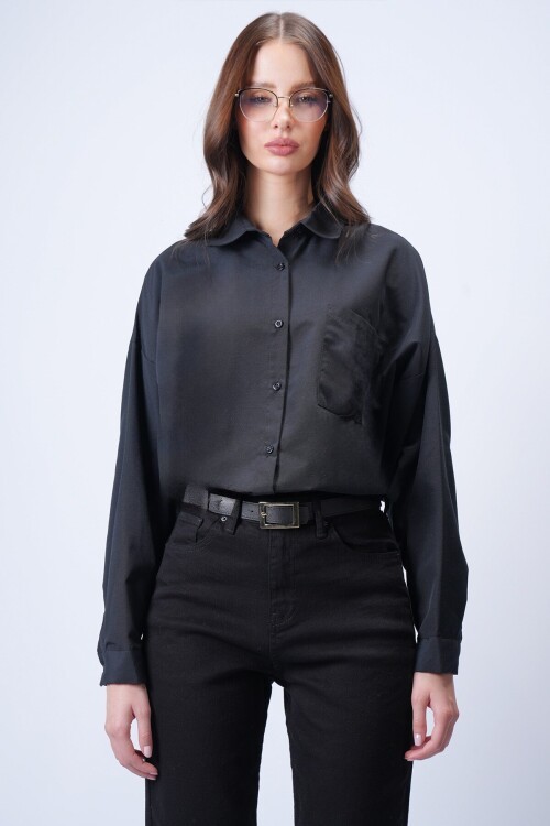 Siyah Tek Cepli Oversize Gömlek