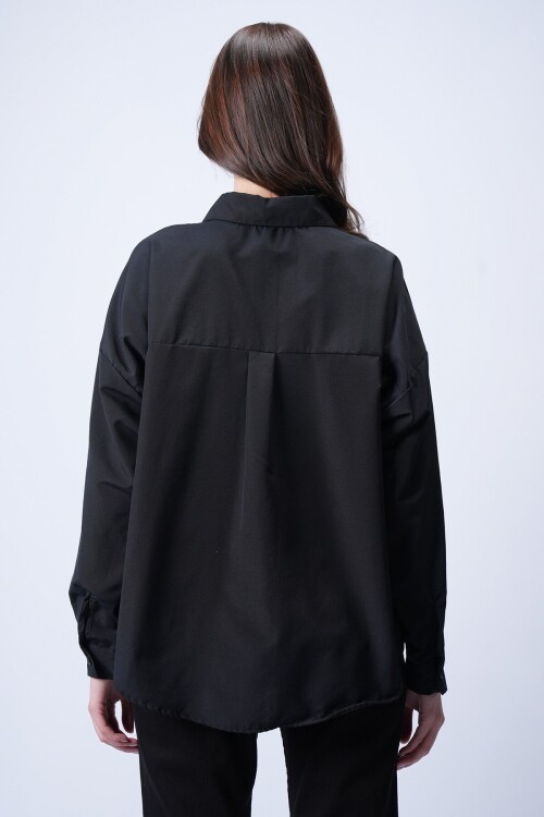 Siyah Tek Cepli Oversize Gömlek