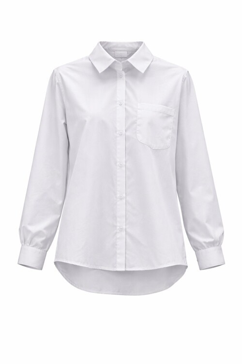 Beyaz Tek Cepli Oversize Gömlek