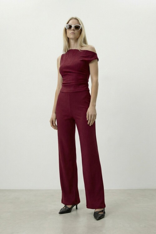 Tek Omuz Düz Kesim Bluz Ve Pantolon Takım