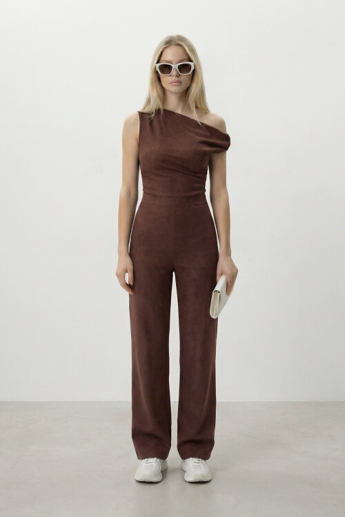 Tek Omuz Düz Kesim Bluz Ve Pantolon Takım