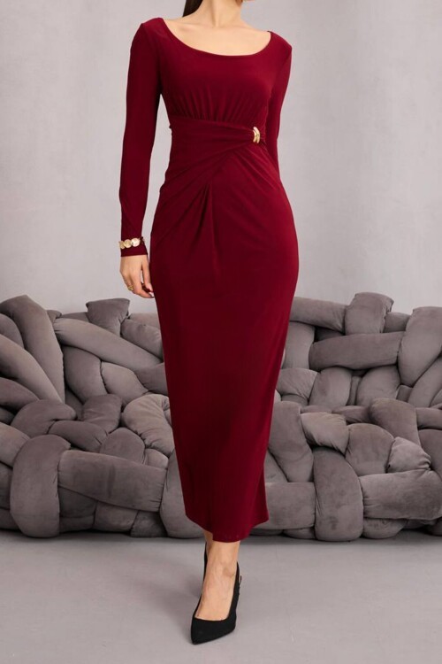 Toka Detaylı Drapeli Midi Boy Elbise