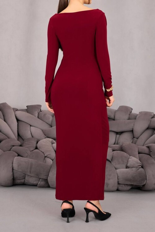 Toka Detaylı Drapeli Midi Boy Elbise