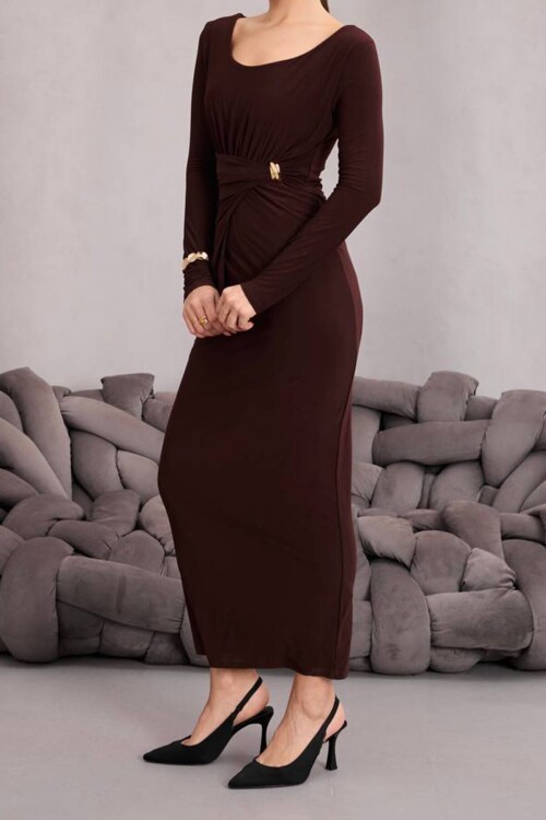 Toka Detaylı Drapeli Midi Boy Elbise