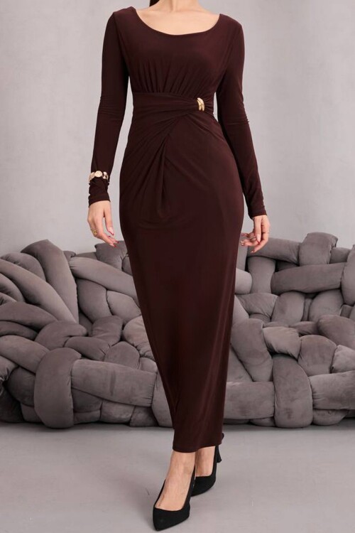 Toka Detaylı Drapeli Midi Boy Elbise