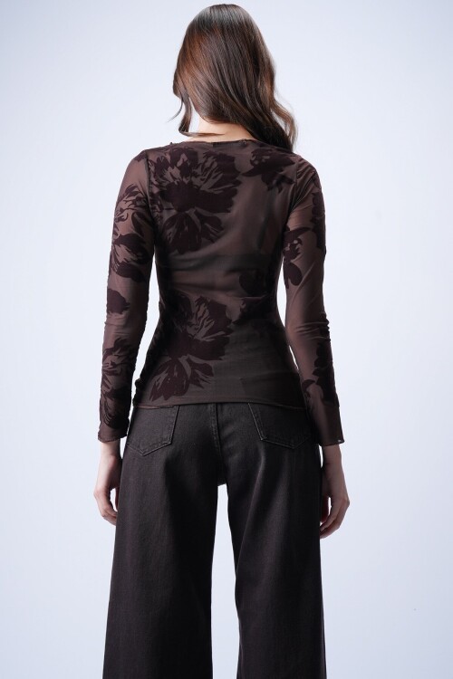 Acı Kahve Transparan Bluz