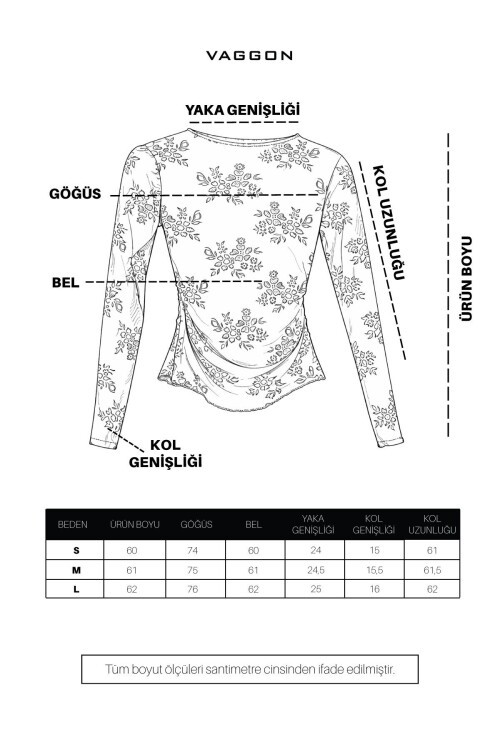 Kahverengi Transparan İşlemeli Bluz