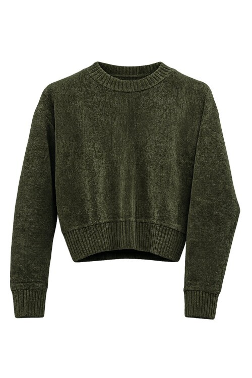 Haki Triko Kısa Kazak