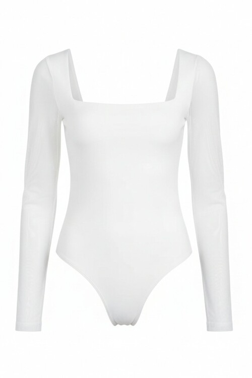 Tül Detaylı Kare Yaka Bluz