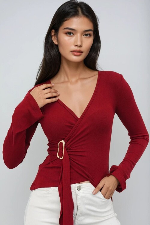 V Yaka Gold Aksesuarlı Ottaban Bluz